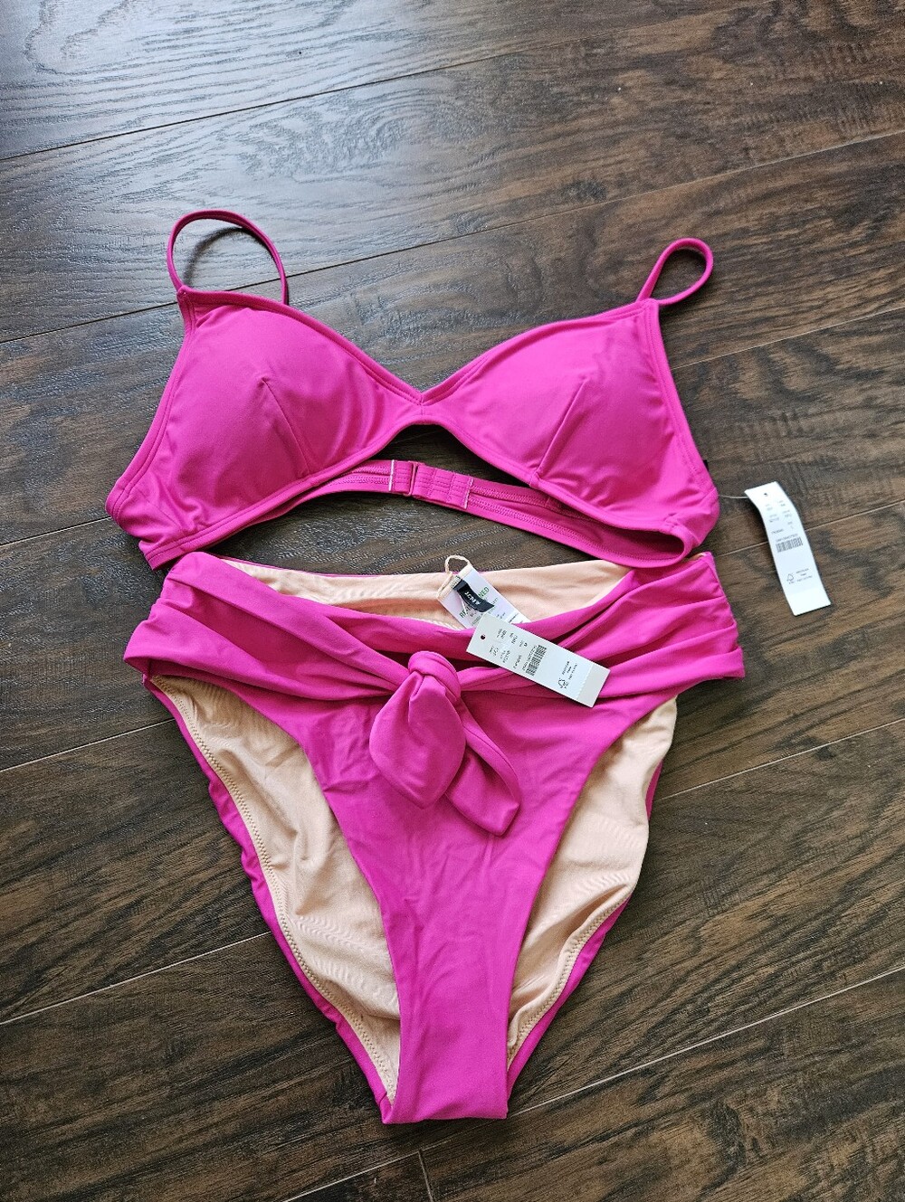 J. Crew Bright Pink Knot-Front Bikini Set